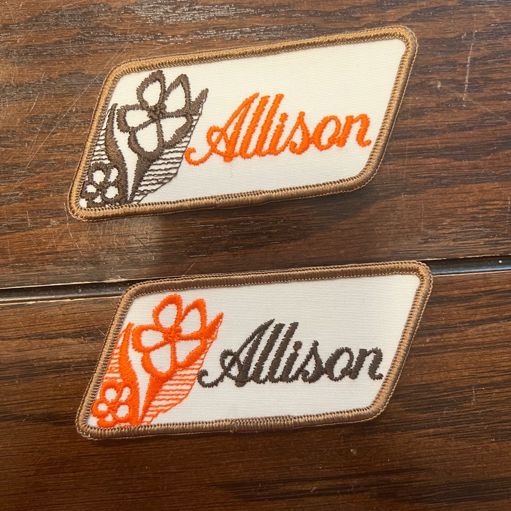 Vintage 1970’s Swiss Maid Quality Emblems Cursive Allison Patch Set of 2
